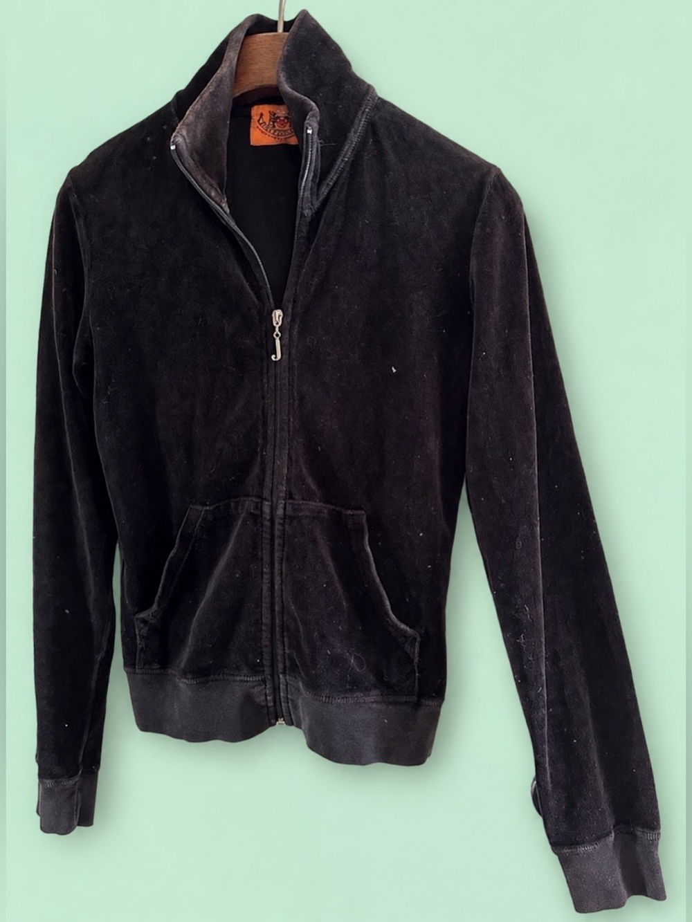 LADIES Juicy Couture Vintage Black Cotton Blend Velour Zip-up Sweatshirt - S